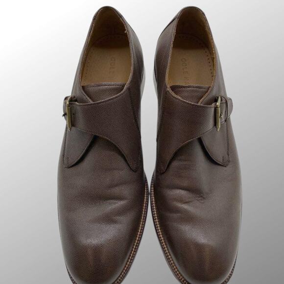 Men's 11.5 M COLE HAAN Classic Single Monk Strap Brown Pebbled Leather Shoes EUC - Picture 4 of 10